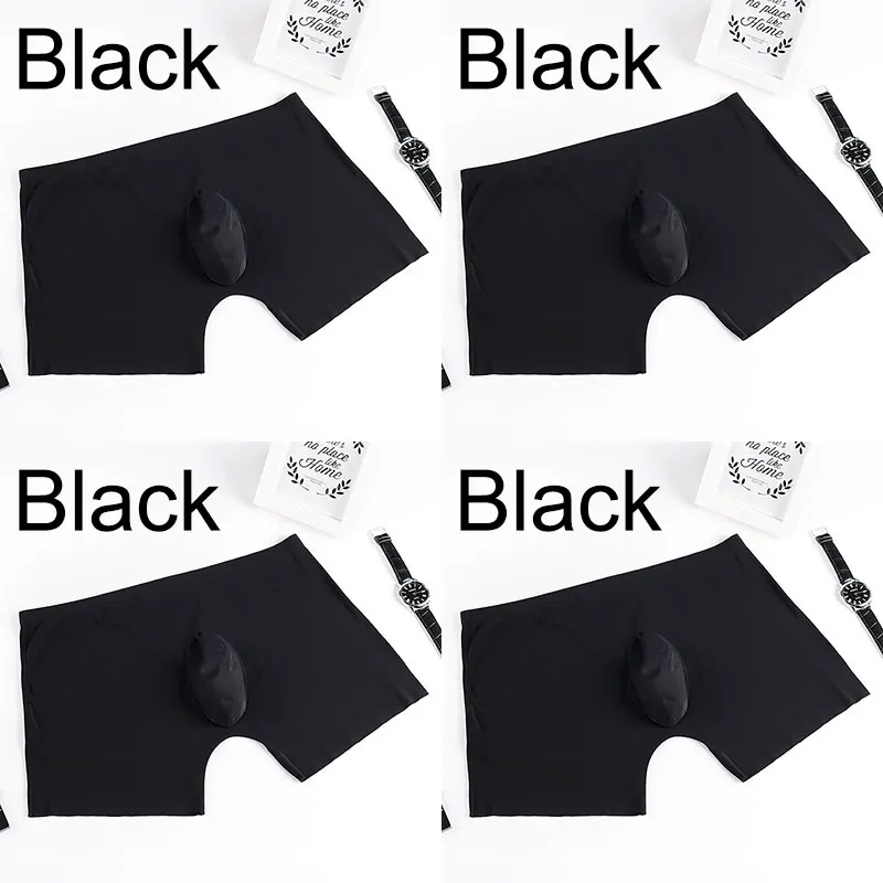 4 black 4 шт./лот, мужское нижнее белье, боксеры, шорты, мужские, ледяной шелк, бесшовные, u выпуклые, очень мягкие, сексуальные, kilot, мужские трусы, cueca, боксеры, homme - Цвет: 4 black