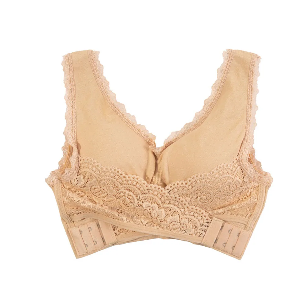

2021 New Women's Sexy Lingerie Lace Solid Color Front Cross Buckle Lace Sports Bra Without Steel Ring Gather Sports Underwear