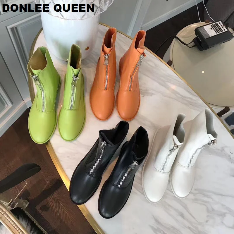 Ботильоны женские брендовые ботинки на низком каблуке с молнией спереди