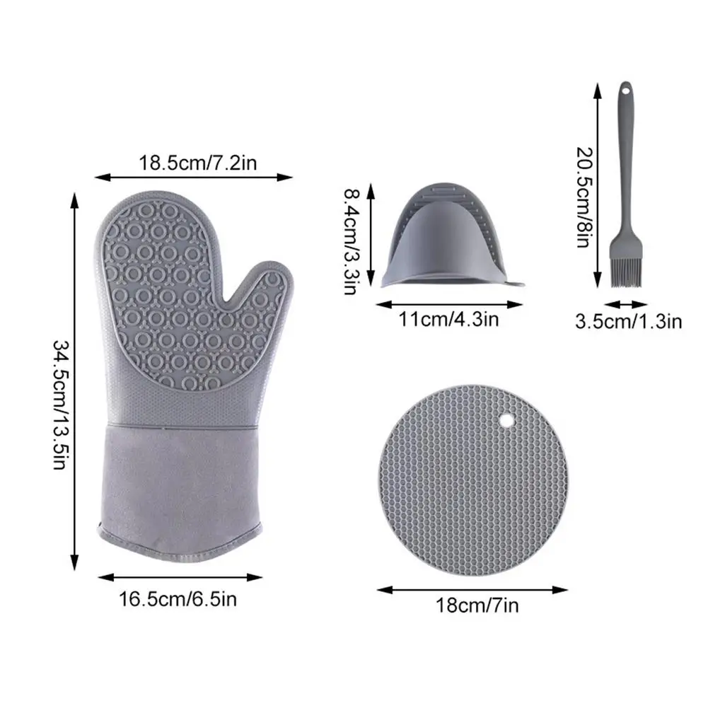 

7PCS Kitchen Gloves Cooking Microwave Gloves Silicone Anti-scalding Oven Mitts Set With Oven Gloves & Insulation Pads For Baking