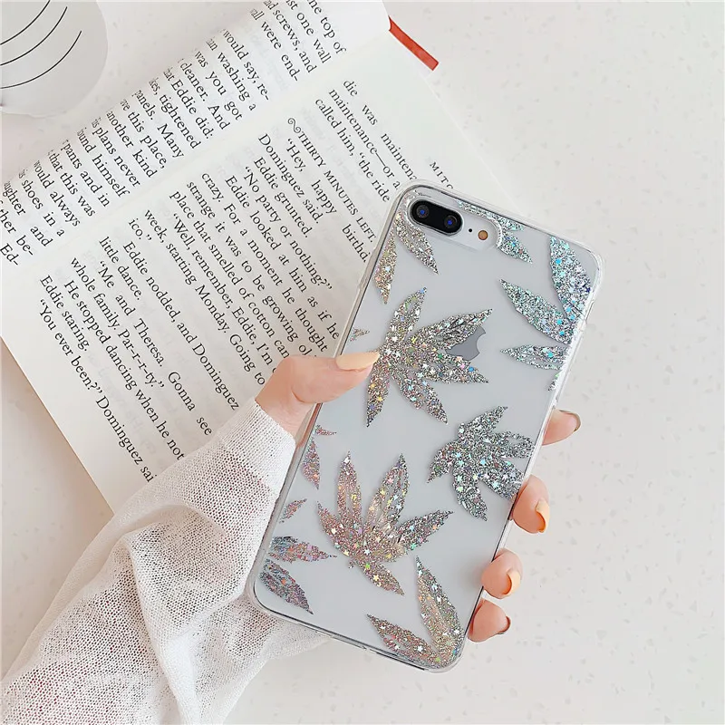 Роскошный чехол для телефона с блестками в виде кленового листа iphone XS Max XR X 6 6s 7 8