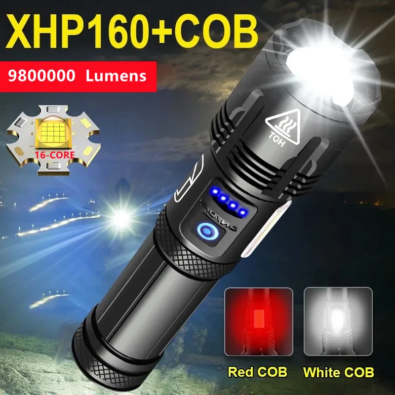 

990000 лм XHP160 супер мощный яркий светодиодный фонарик 18650 26650 фонарик Перезаряжаемый USB тактический фонарик Высокая мощность COB фонарик