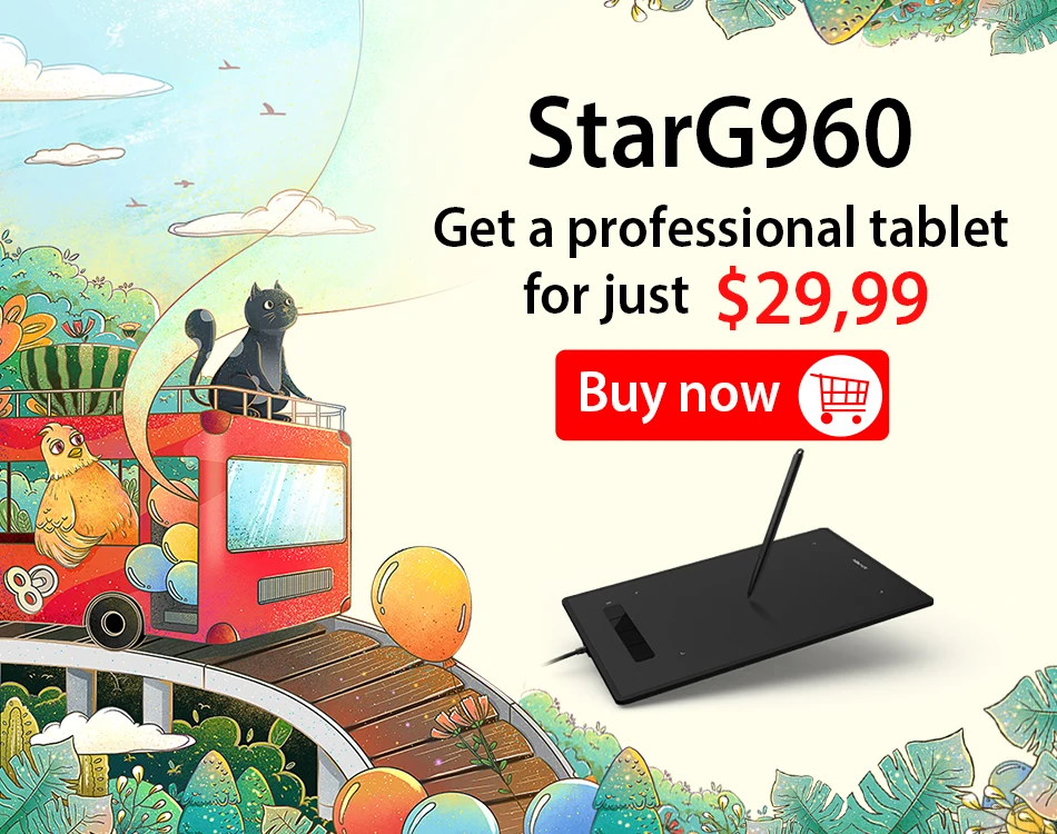 XP-PEN Star 01 Графический Планшет со Стилусом без батарейки c чувствительностью 2048 уровня и 8 клавиш Epxress Keys