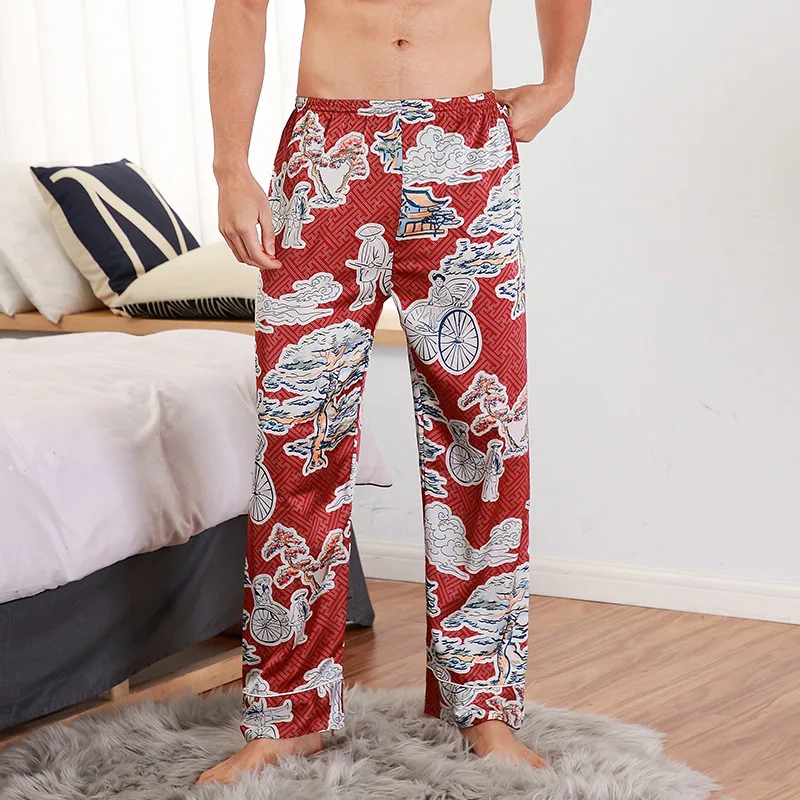 Шелковые Мужские пижамные штаны Faxu летние одиночные брюки повседневная одежда