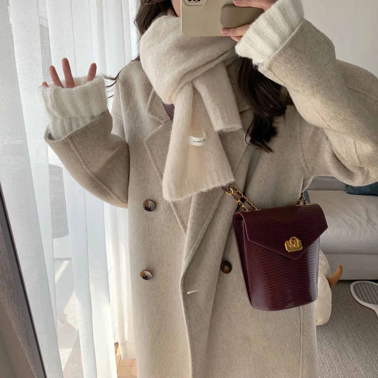 

Woolen Coat Women 2021 New Winter Thick Korean Stylish Mid-length Oatmeal Woolen Coat OL Style