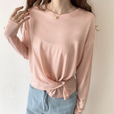 

2021 NEW FASHION T-SHIRT 2021 Women's Spring and Autumn s Round Neck Slim Solid Color Long Sleeve