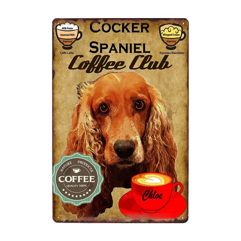 

Dog Coffee Club Poster Vintage Metal Tin Signage Vintage Plaque Cafe Decoration Bar Board Decoration Home Decoration 8x12 Inch