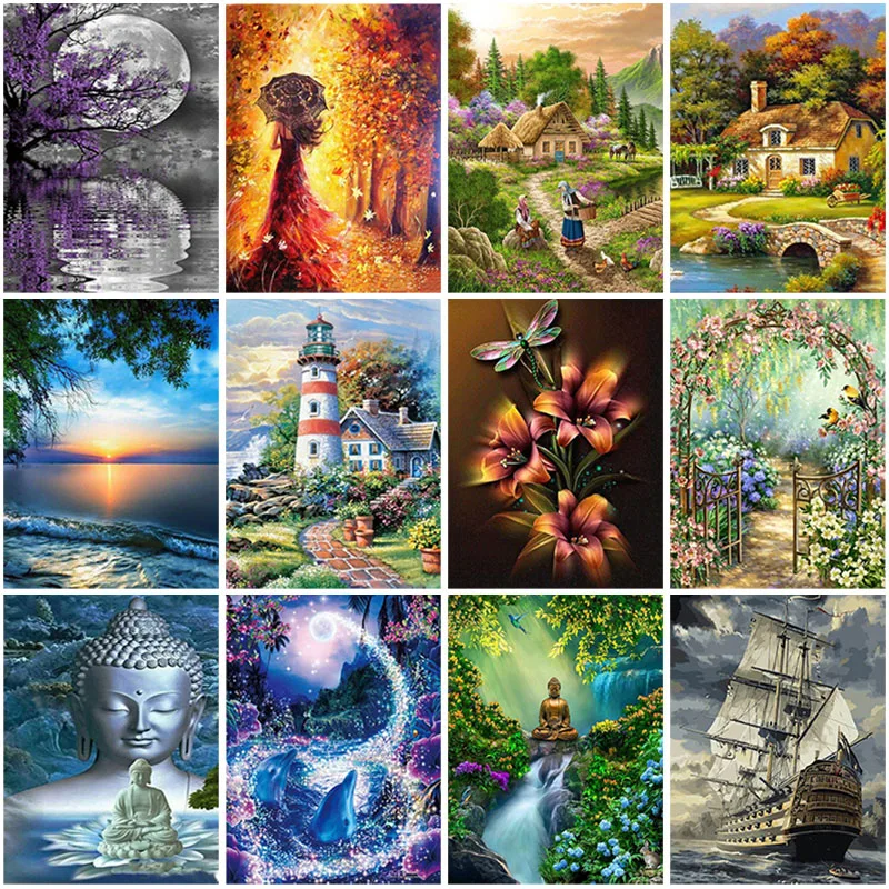 

Landscape DIY 5D Diamond Painting Natural Scenery Full Round Drill Diamond Embroidery Cross Stitch Rhinestones Home Decoration