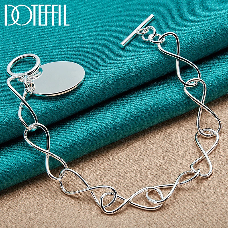 

DOTEFFIL 925 Sterling Silver Round 925 Stamp Pendant Bracelet Chain For Woman Charm Wedding Engagement Party Fashion Jewelry