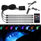 Светодиодный USB светильник для салона автомобиля, ленточный светильник, s пульт ДУ со звуковым управлением, RGB лампы, красочный атмосферный ножной светильник