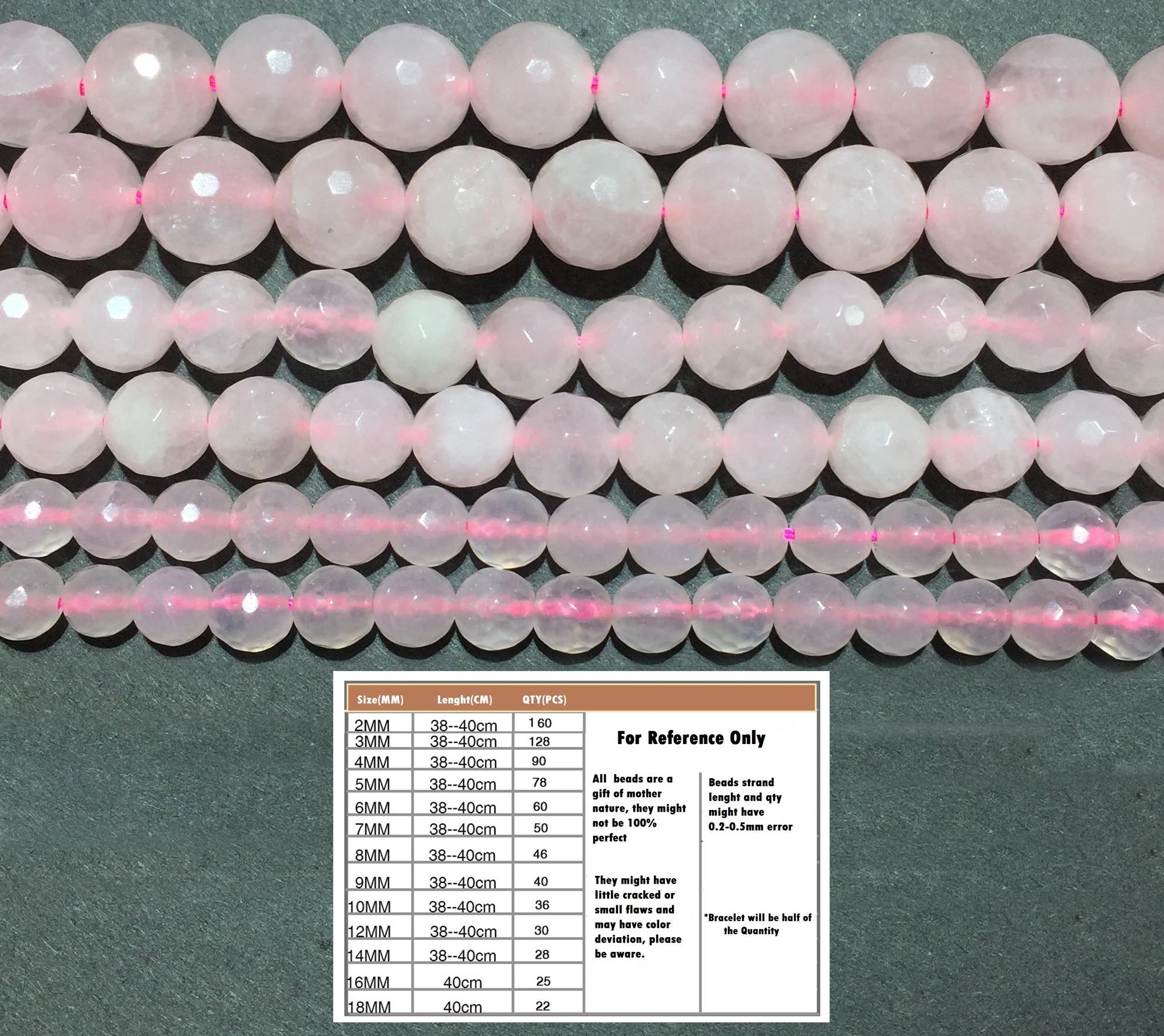 Натуральный камень розовая роза кварцевый граненый круглый бисер драгоценный
