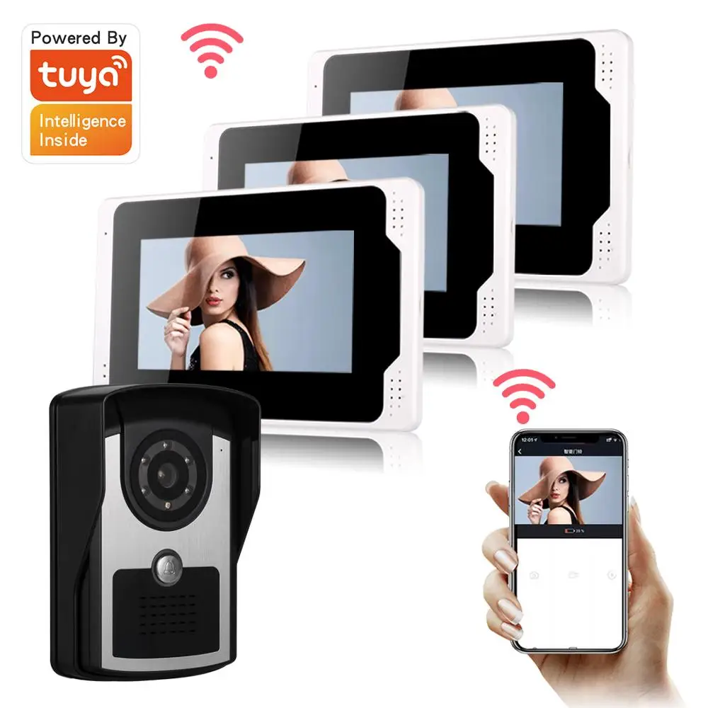 7 Inch Bedraad Wifi Smart Ip Video Deurtelefoon Intercom Systeem Met 1X1080P Bedrade Deurbel Camera, tuya App Ondersteuning Remote Unlock