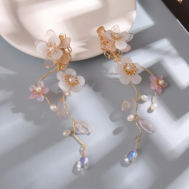 

2pcs Vintage Hair Accessories Flower Pearl Hairpin Hair Decor For Girl's Chinese Style Cute Headdress Clothing Accessories Decor