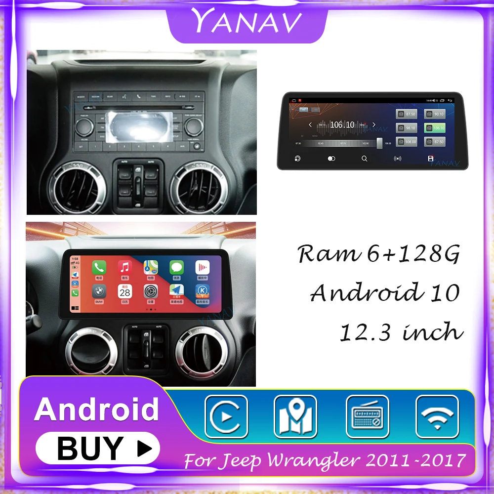 

Автомагнитола 2 Din на Android, 128 ГГц, для Jeep Wrangler 2011-2017, стереоприемник, GPS-навигация, мультимедийный плеер Buit in carplay