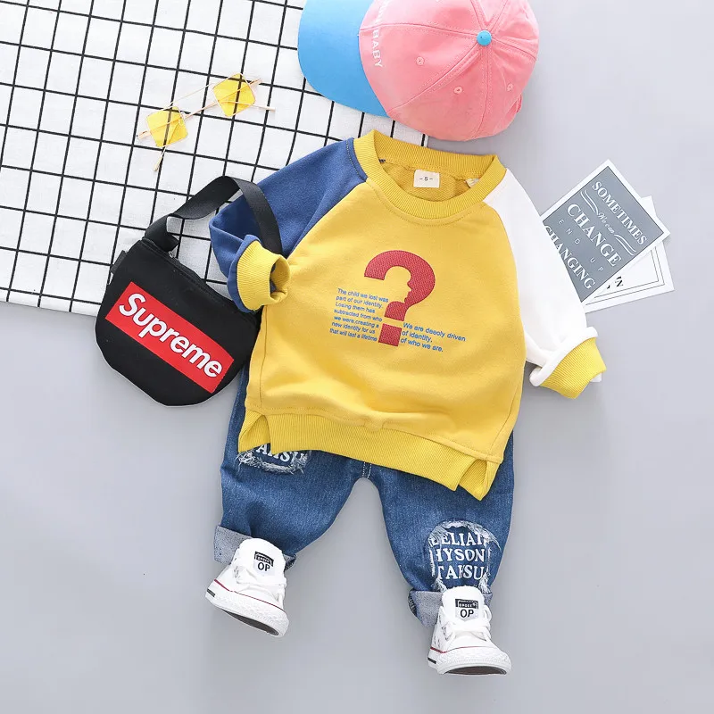 Детские костюмы для мальчиков и девочек Вельветовая футболка с вышивкой буквами