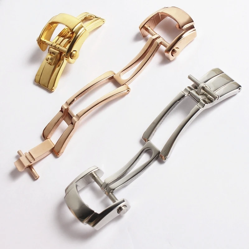 18mm Silve Rose Gold Stainless Steel Folding Deployment Clasp For Patek Philippe Nautilus Leather Rubber Watchband Strap