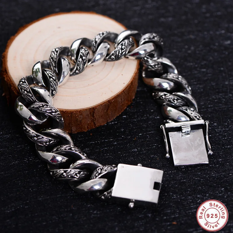 Мужской винтажный браслет из серебра 2020 пробы в стиле панк рок|Гибкие и жесткие