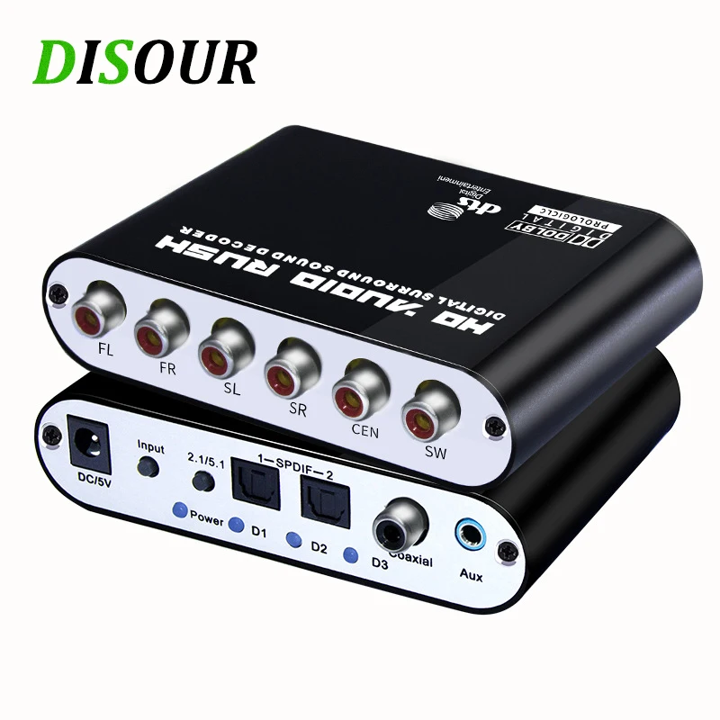 

DISOUR Digital 5.1 Audio Decoder Dolby Dts/Ac-3 Optical To 5.1-Channel RCA Analog Converter Sound Audio Adapter Amplifier For TV