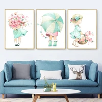 frameless picture core modern cartoon little girl dog kettle ice cream flower nordic style childrens room decoration painting