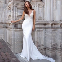 sexy v neck appliques lace beads backless sash tulle mermaid wedding dress 2021 vestido de noiva bridal gown