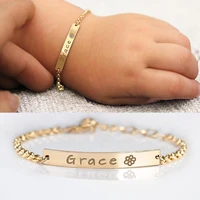 personalize baby name bracelet custom nameplate pendant smooth bangle link chain tone no fade safty jewelry birth gift
