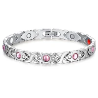 magnetic bracelet for women shiny crystal stainless steel fashion health hologram bracelet female charm chain link bangle