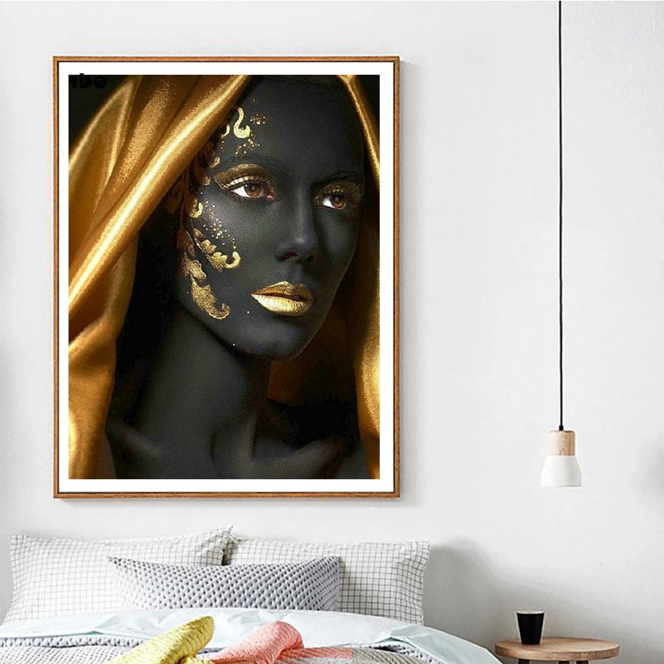 AZQSD DIY Раскраска по номерам Черное золото Африканская женщина акриловая краска