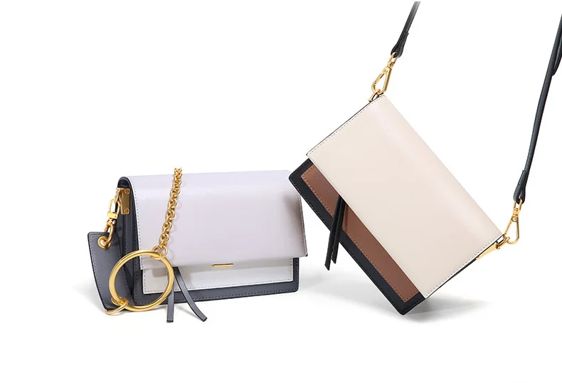 ESUFEIR Кожаная сумка на длинном ремне для женщин Vintage Flap Bag Модная цепочка с круглым кольцом Женская сумка через плечо Маленькие женские сумки