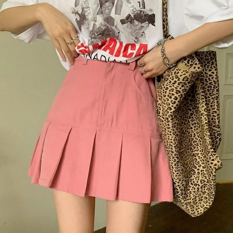 Юбки Для женщин однотонная Милая Корейская версия Высокая талия на себе модный