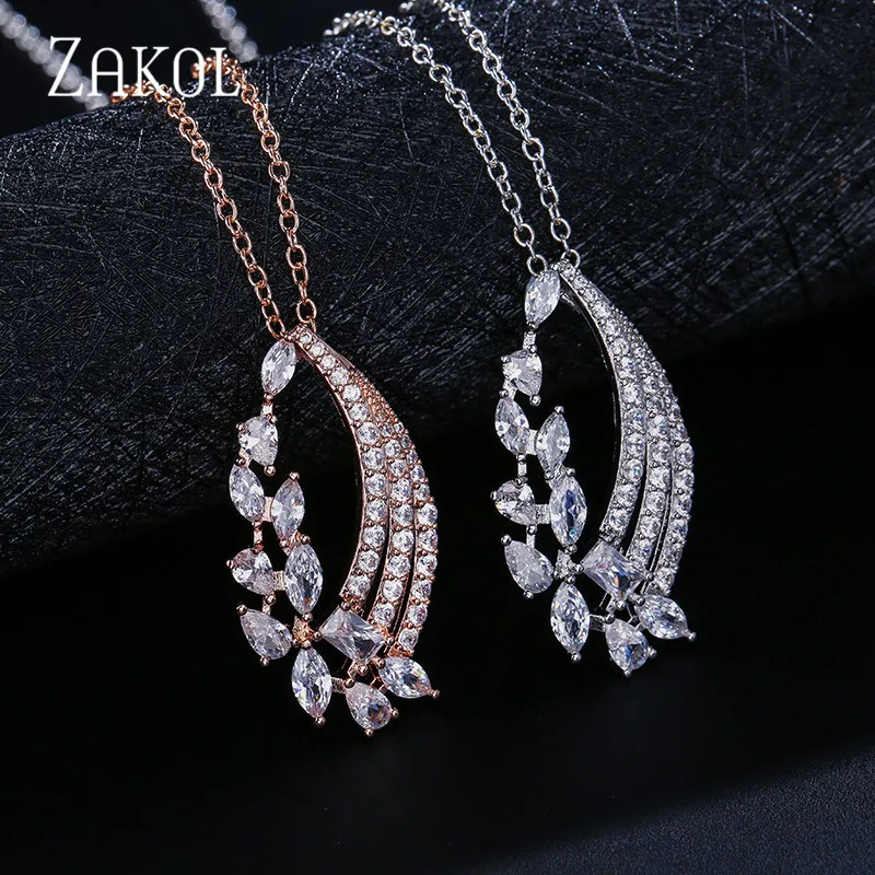 ZAKOL Изящные циркониевые ожерелья с подвеской в виде листьев для женщин модные