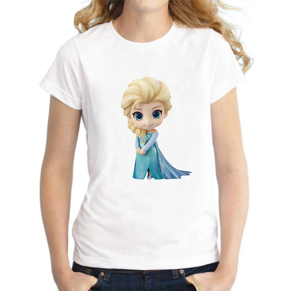 

Fashion Disney Women T-Shirts Cute Frozen Aisha Princess Anna Print Cartoon Tops Harajuku Girls Large Size Loose White Clothes