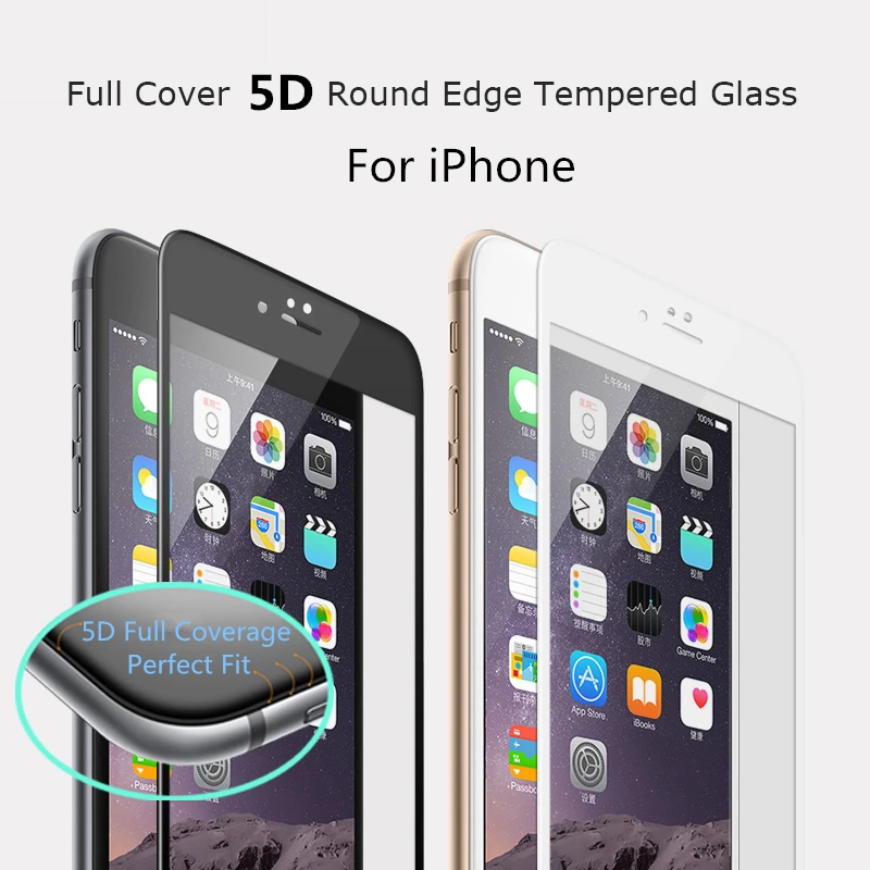 Закаленное стекло 5D с закругленными краями для iPhone 11 pro 6 6s 7 8 Plus X XR Xs Max полное