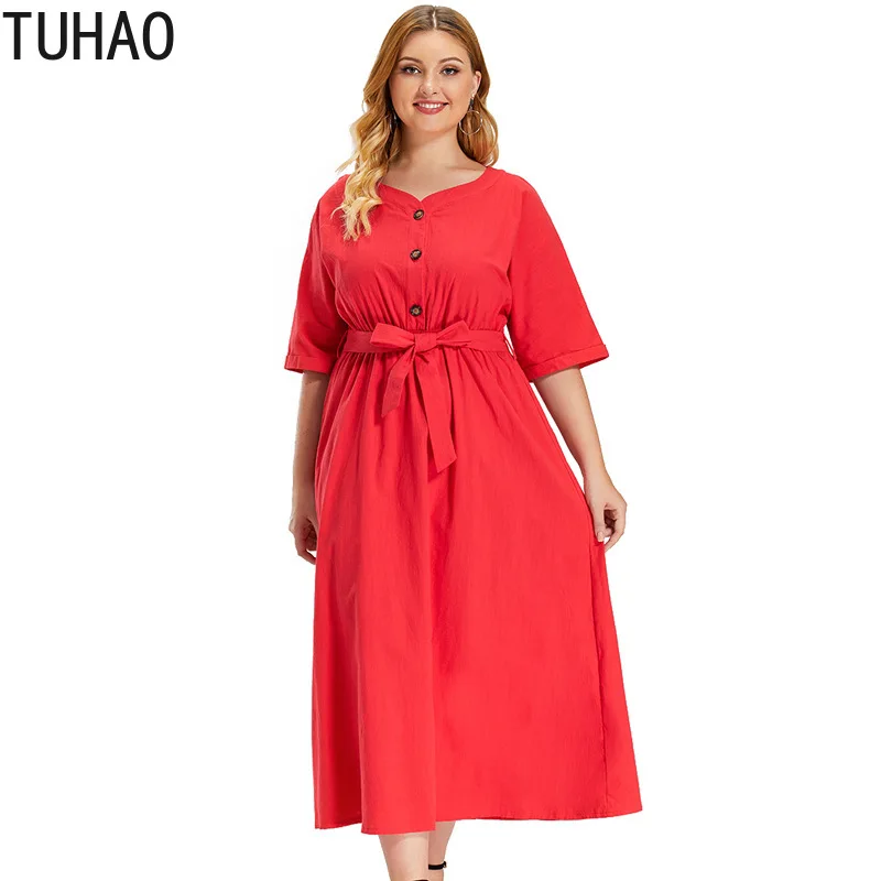 

TUHAO размера плюс 4XL 3XL платье женщины мама красные платья 2021, половина рукава, Повседневное платье, женские повседневные длинные платья с выс...