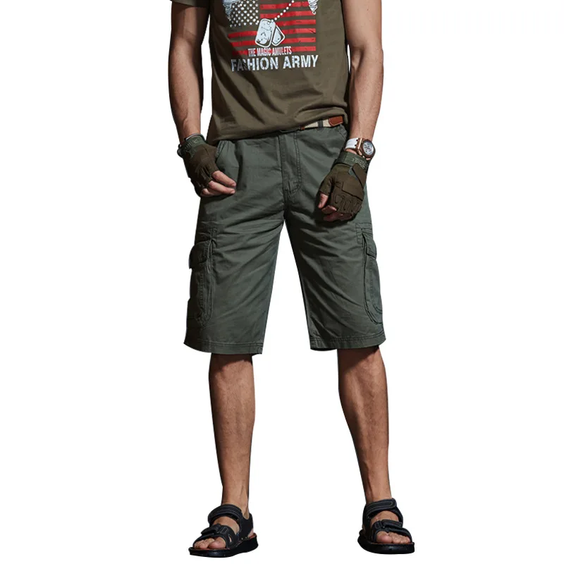 Шорты карго мужские однотонные повседневные штаны с множеством карманов уличные