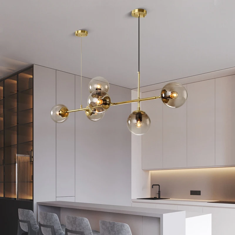Nordic подвесной светильник Обеденная Стекло мяч Современная Гостиная Бар