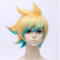 game lol the prodigal explorer ezreal cosplay wig short mixed colors gradient heat resistant synthetic hair wigs wig cap