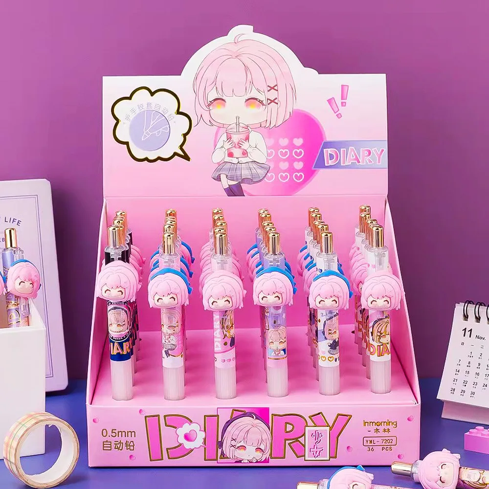 

2022 New Cute Cartoon Mechanical Pencil Anime Pink Girl Heart 0.5mm Active Pencils No-sharpen Press карандаш Kawaii Stationery