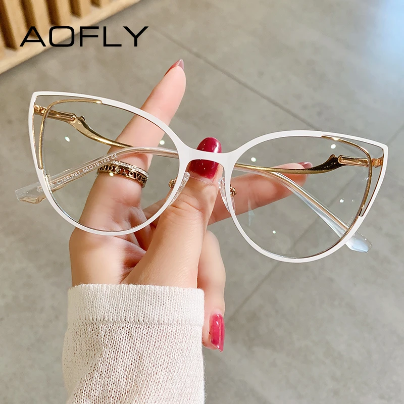 

AOFLY New Fashion Cat Eye Metal Frame Glasses Women Optical Eye Glasses Blue Light Blocking Eyeglasses Ladies Reading Glasses
