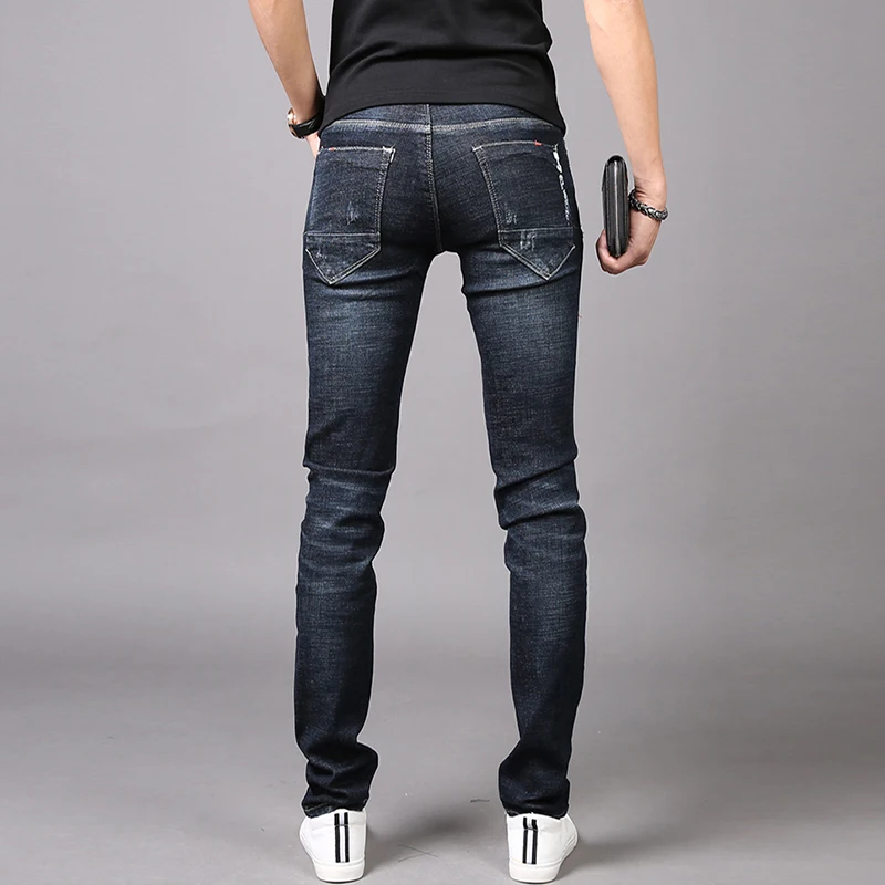 

Jeans Men Fashion Slim Fit Pencil Pants Korean Style Blue Black Denim Trousers