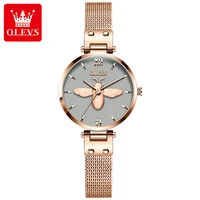 olevs 2022 new fashion casual quartz alloy case milanese mesh belt embossed bee waterproof stainless steel strap watches 6895