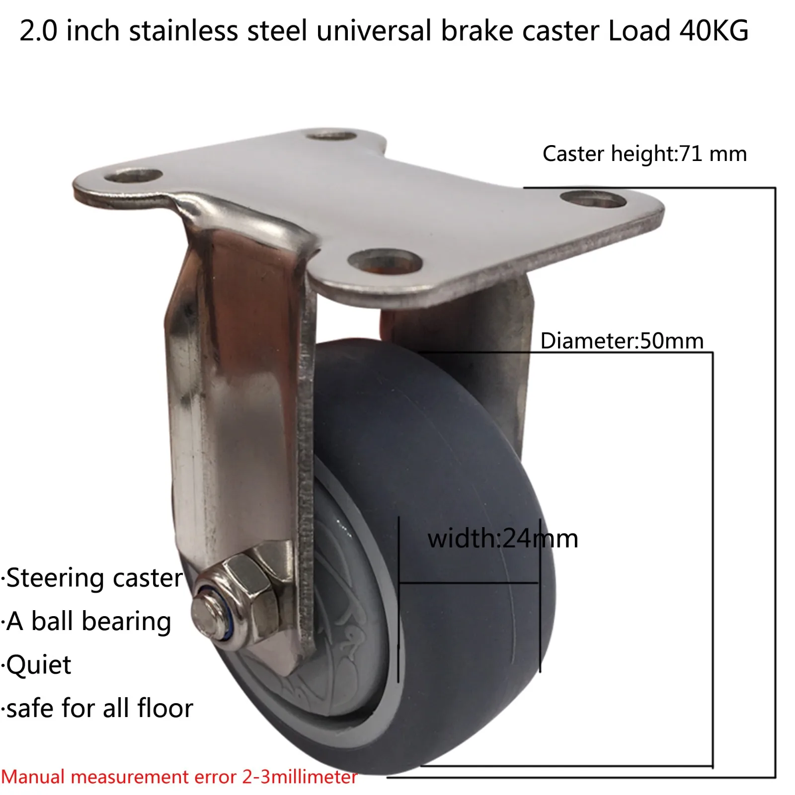 

4 Pcs 2.0 Inch 304 Stainless Steel Universal Brake Caster Load 40kg Ruedas Para Mueble Furniture Fittings
