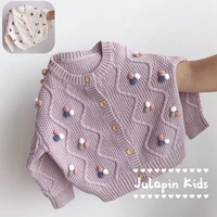 autumn new baby girl sweater childrens clothing solid color cotton knitwear single breasted long sleeved cardigan coat