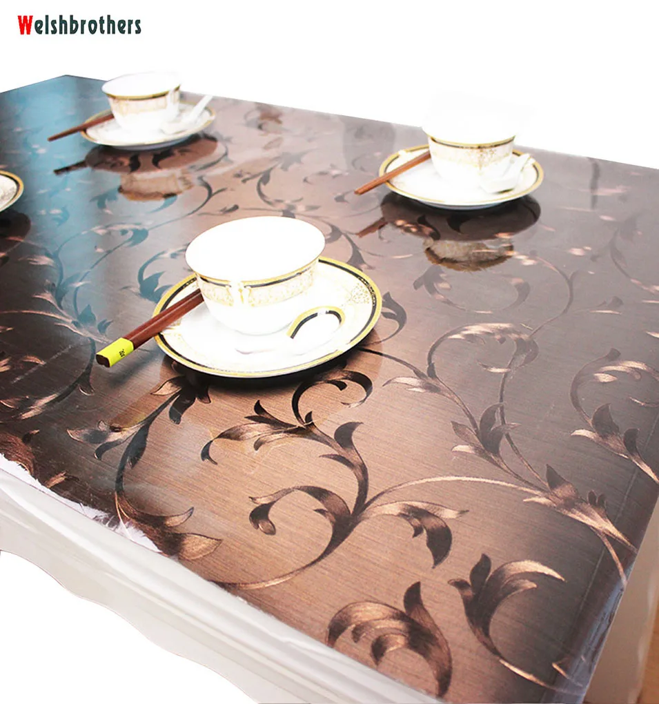 Кухонная прозрачная скатерть с масляным узором водонепроницаемая из ПВХ