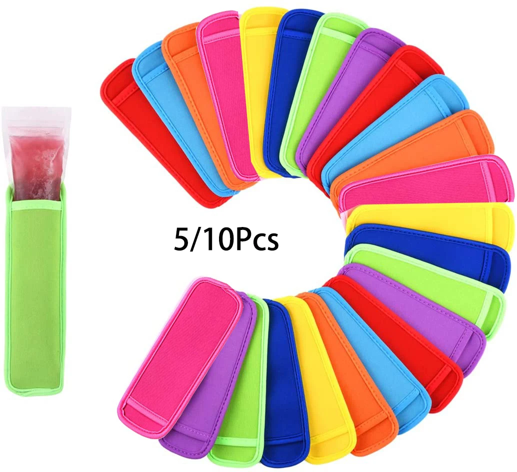 

5/10 Pcs Ice Sleeves Antifreezing Popsicle Holders Bags Ice Pops Holder 8 Colors for Kids Children