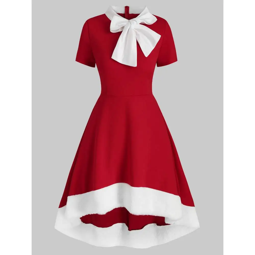 Зимнее женское платье ROSEGAL рождественское с бантом воротник из искусственного