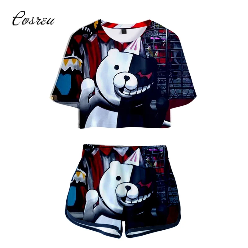 Grils Danganronpa Monokuma Cosplay Shirt T-shirt Shorts Suit Junko Enoshima Ouma Kokichi Short Tees T shirt Women Sportswear |