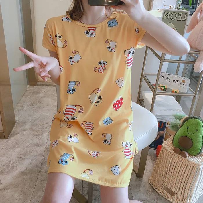 

Women Sleepwear Sleep Tops Sexy Night Dress One Size Two Sided Printed Milk Silk 110g Nightdress Sleepwear