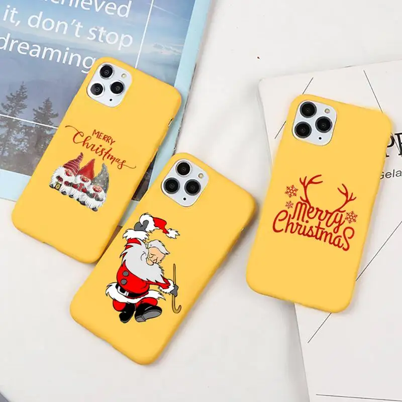 

Merry Christmas Happy New Year Phone Case Candy Color for iPhone 6 7 8 11 12 s mini pro X XS XR MAX Plus