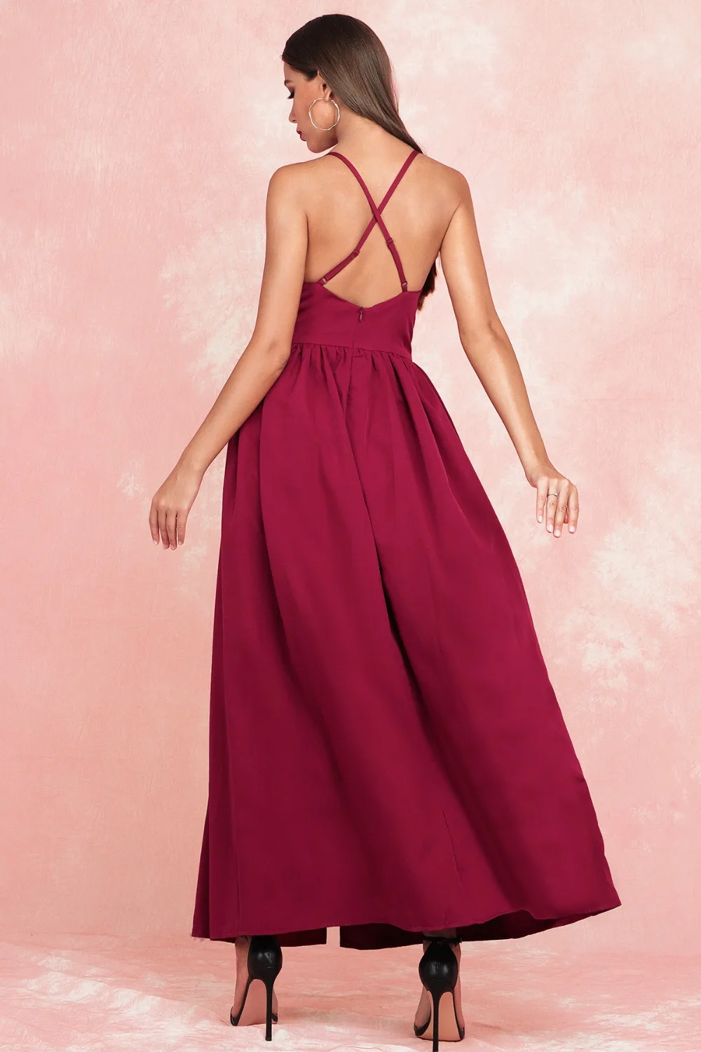 2019 New Women red v neck spaghetti strap Bodycon Floor - length Vestidos Celebrity Evening Party Dress | Женская одежда