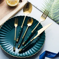 30pcs ceramic tableware fork spoon knife set vintage cutlery set 304 stainless steel dinner dinnerware set free shipping green